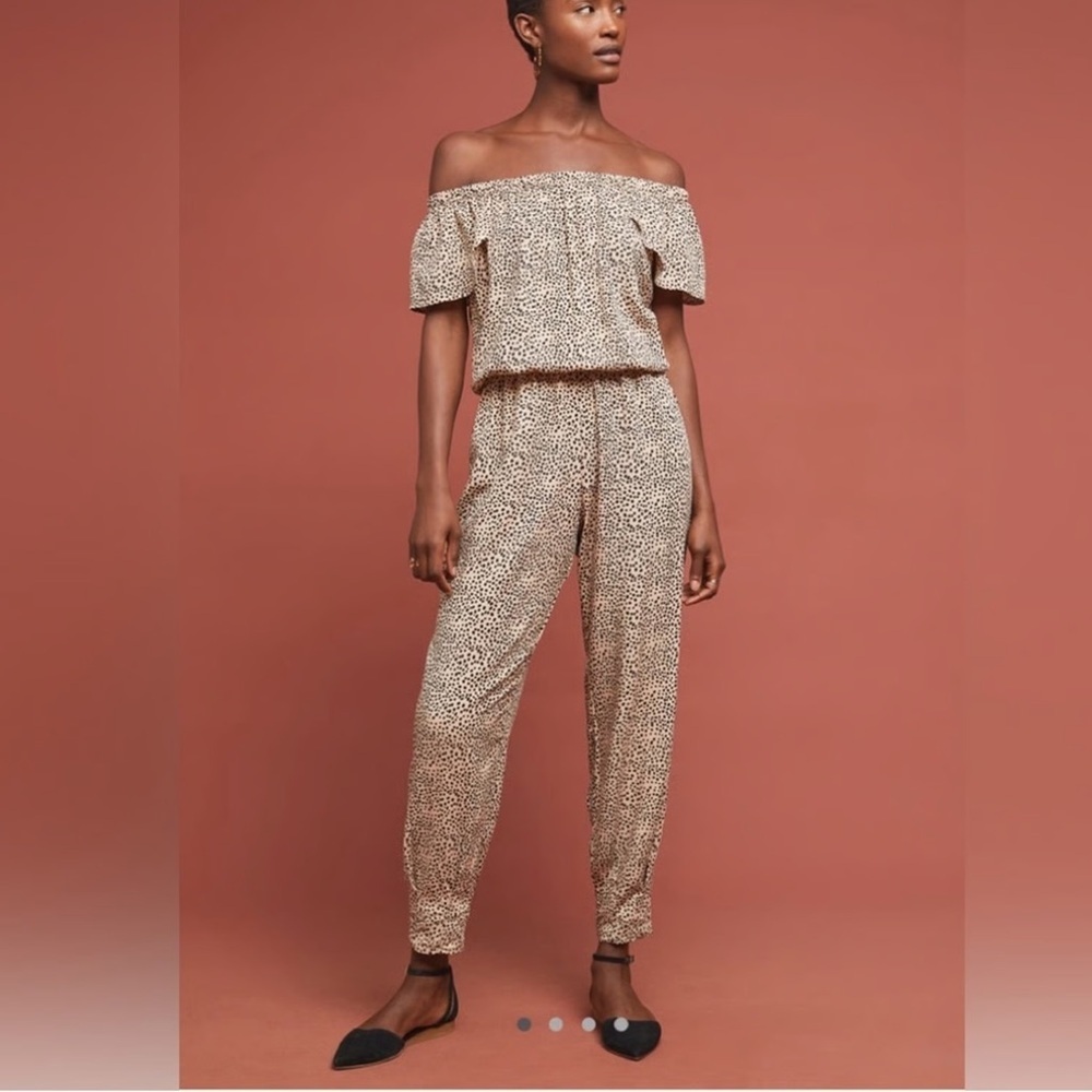 Beachgold Revolve Tan Spotted Off Shoulder Jogger Jumpsuit Size Medium